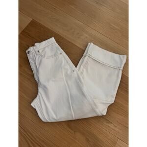 FRAME High Waist Roll Cuff Wide Leg Jeans Ecru Size 28 $298